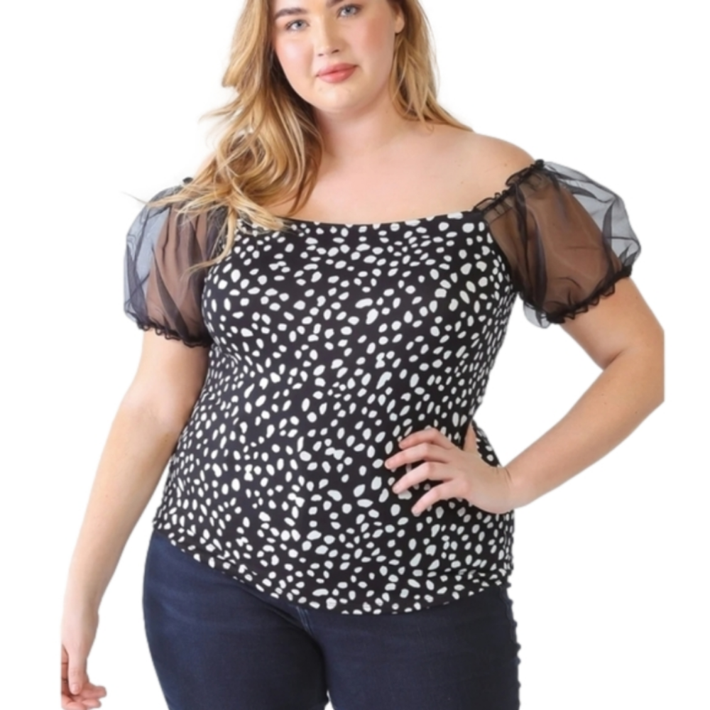Polka Dot Puff Sleeve Organza Top | Sheer Drama Vibes